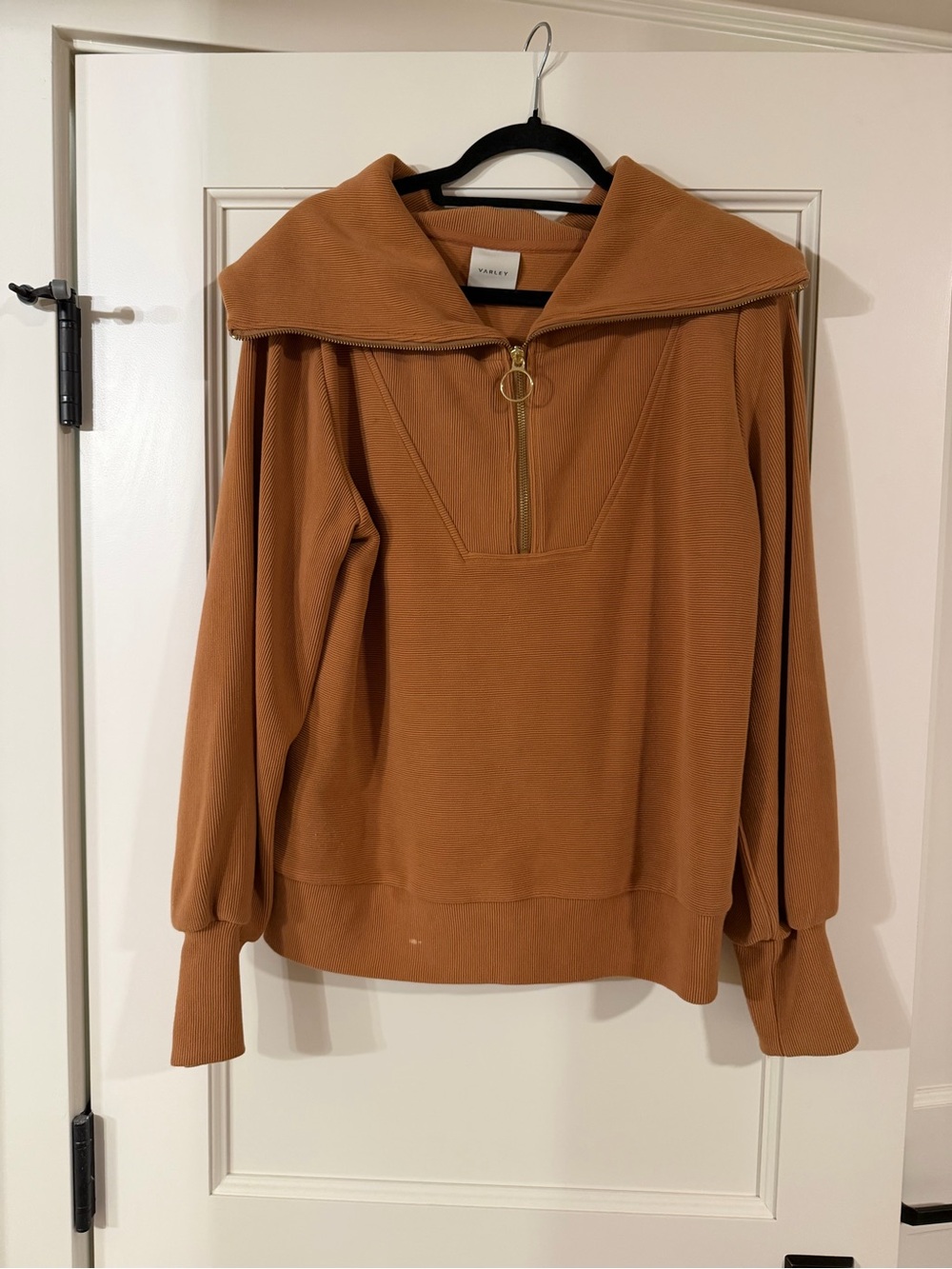Varley Brown Zip-Front Funnel Neck Women’s Sweater